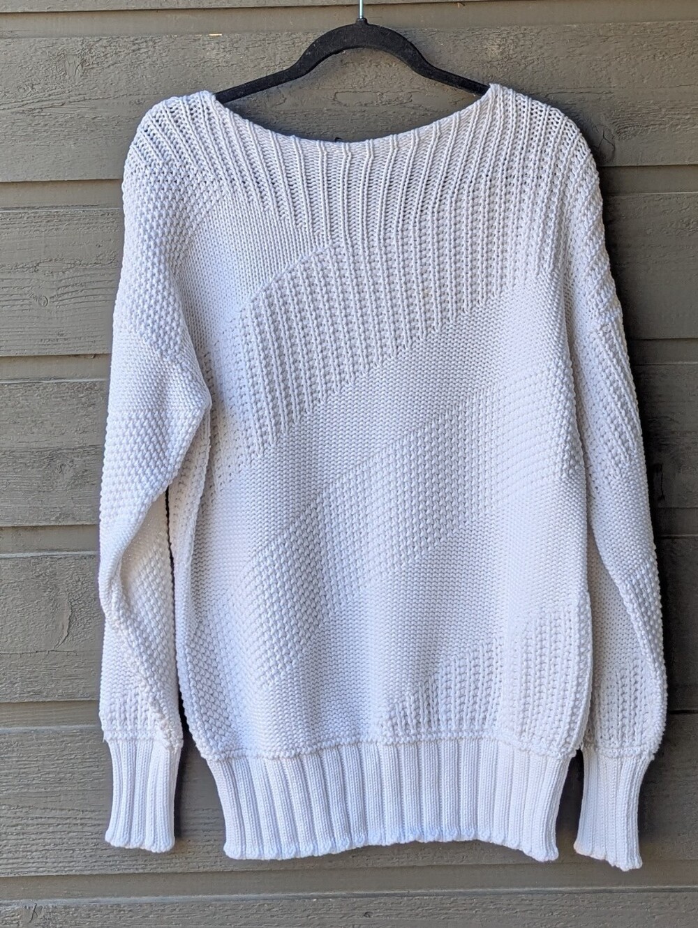 VTG 80s Liz Claiborne Boat Neck Chunky Knit White Sweater Size Small